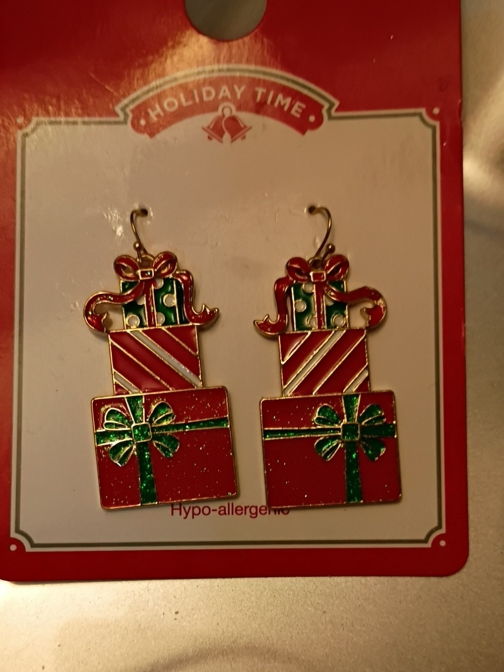 Holiday Time Red and Green Stacked Present Dangle Earrings